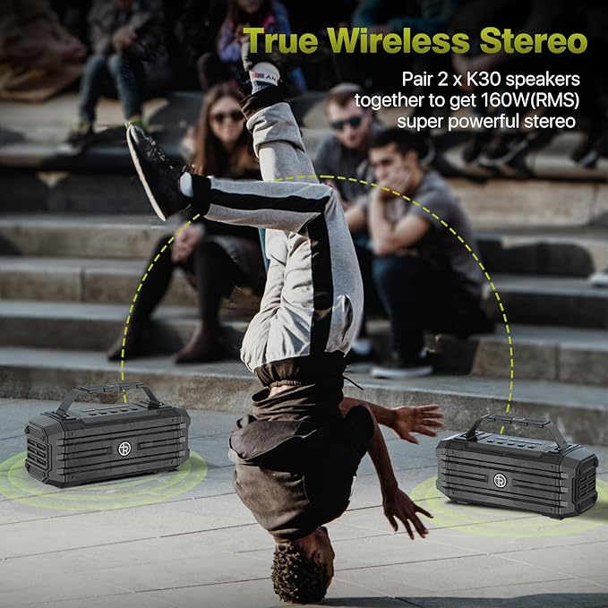 TOMPROAD Bluetooth Speaker 120W Peak 80W Portable Wireless Hi-Fi Loud Outdoor IPX6 Waterproof Big Party Speakers with Deep Bass, TWS Pairing, DSP Sound Boombox for Home Camping Beach