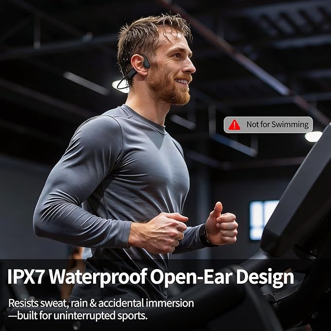 Open Ear Bone Conduction Headphones Bluetooth 6.0 Sports Earbuds with Mic, IPX7 Waterproof Sweatproof Headset for Running, Cycling, Lightweight Stereo Sound with Fast Charging