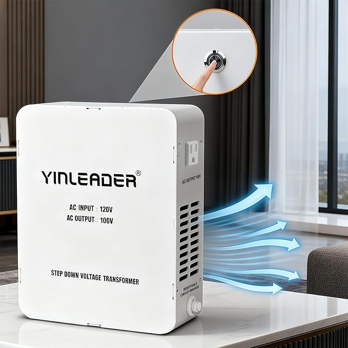 Yinleader 1500W US 120V to 100V JP Japan Voltage Converter Step Down Transformer Ideal for Japanese Electronic Devices(White)