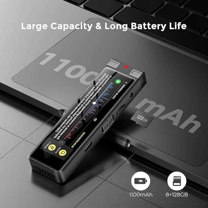 8GB AI Voice Recorder, TIMMKOO Digital Voice Recorder with Playback, Offline Transcribe and Online Summarize/Mindmap/Translation Base on AI Technology, Voice Activated Audio Recorder (Black