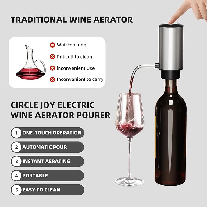 Rechargeable Electric Wine Opener Set, 4-in-1 Father Day Gift for Dad with Automatic Corkscrew, Aerator Pourer, Vacuum Stoppers & Foil Cutter, Ideal for Home Bar, Gifts for Women/Men