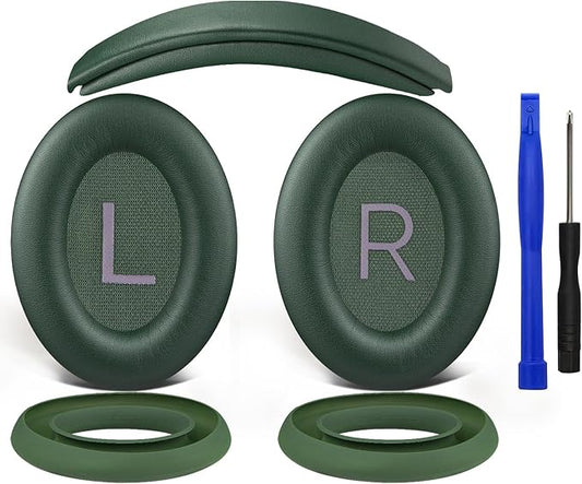 SOULWIT Replacement Kit for Bose QuietComfort 45 (QC45)/Quiet Comfort 35 (QC35, QC35II)/QC SE/QC Wireless Headphones, Ear Pads Cushions + Headband + Silicone Earpads Cover Protector - Cypress Green