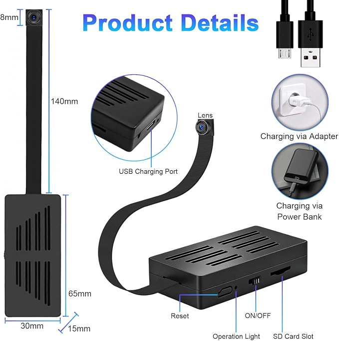 1080P DIY Mini Video Security Camera with Motion Detection, Portable Nanny Cam for Home Indoor Outdoor (with 32GB)
