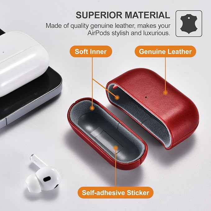 ICARER AirPod Pro 3 Case, 100% Geniune Leather Case, Handmade Top Grade Vintage Cover, Shockproof Protective Cover Support Wireless Charging, Compatible with AirPods Pro 3 2025 Model (Red)