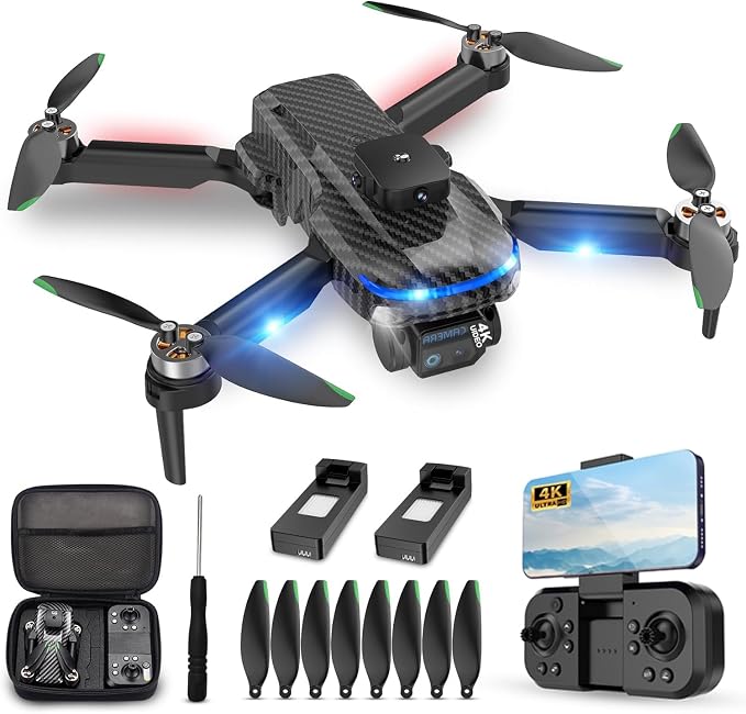 MSMV High-Resolution 4K HD Camera Drone, Wireless RC Toys for Boys Girls, One Button Return, Emergency Stop, Headless Mode, 360° Flips, 2 Batteries & Carrying Case for Kids Adults Beginners, Black