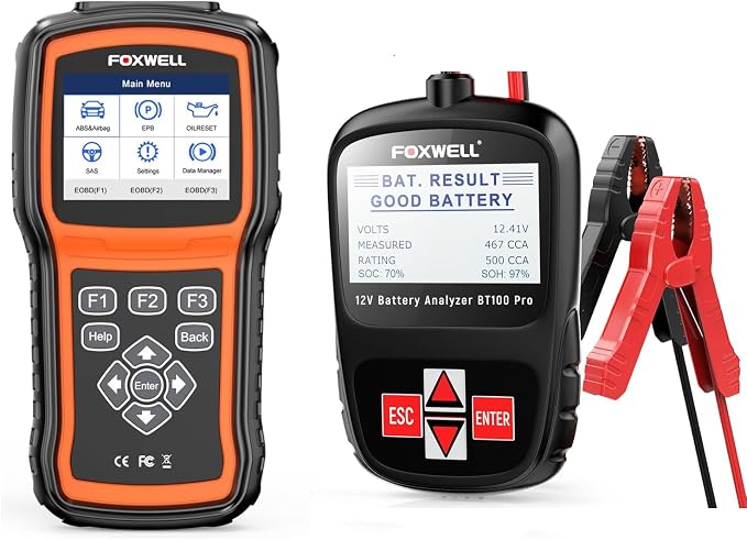 FOXWELL NT630 Plus OBD2 Scanner with ABS Auto Bleed ABS SRS/Airbag OBD2 Car Diagnostic Tool FOXWELL BT100 Pro 12V Car Battery Tester, Automotive Digital Battery Analyzer