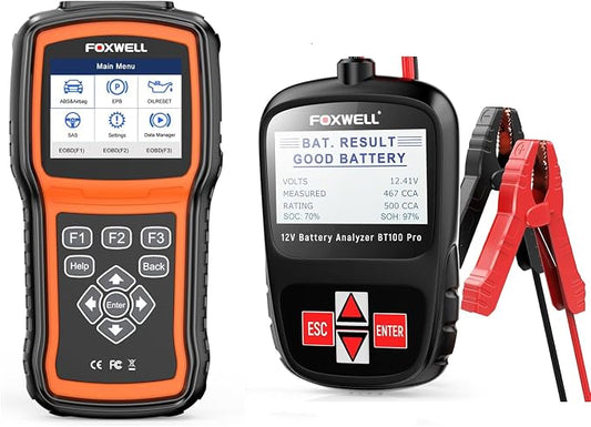 FOXWELL NT630 Plus OBD2 Scanner with ABS Auto Bleed ABS SRS/Airbag OBD2 Car Diagnostic Tool FOXWELL BT100 Pro 12V Car Battery Tester, Automotive Digital Battery Analyzer