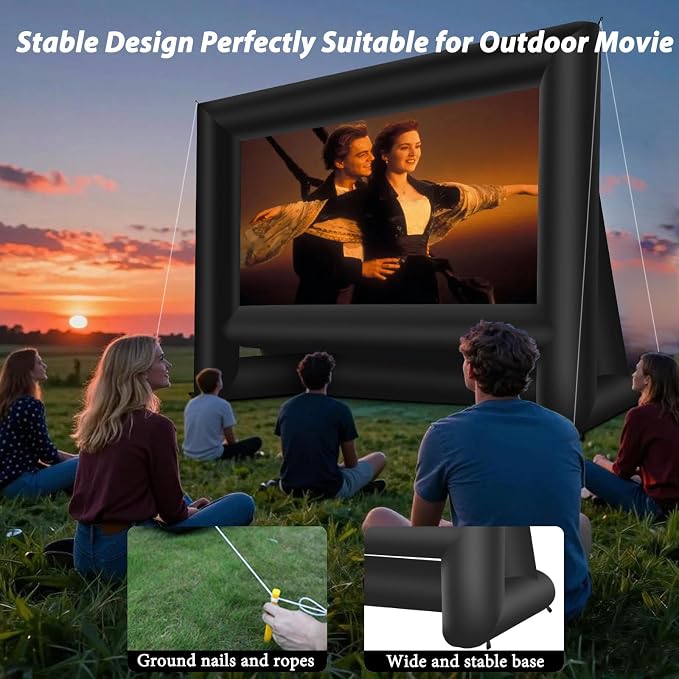 20 Feet Inflatable Movie Screen Outdoor Theater Blow Up Projection Screen with Carry Bag Blower for Front and Rear Projection Home Theater Backyard Pool Fun