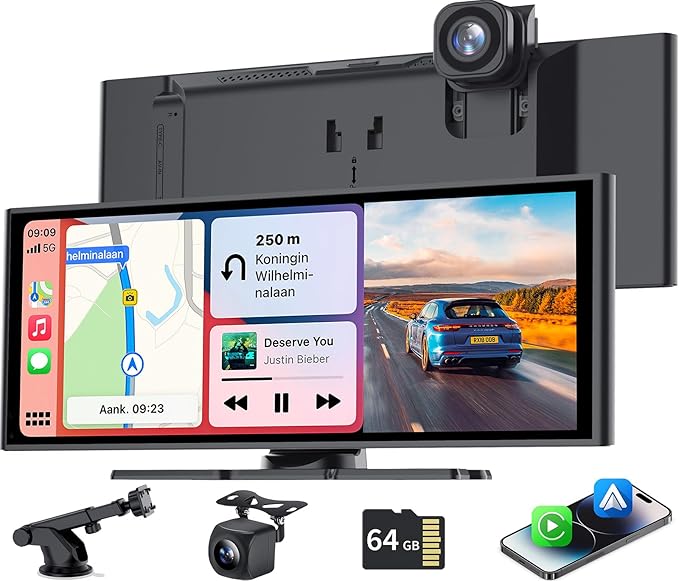 10.26 Inch Carplay Screen for Car, Compatible with Apple CarPlay & Android Auto, 4K Dash Cam & HD Backup Camera, Bluetooth, Navigation, Mirror Link, Voice Control, Carplay Tablet for Cars/Trucks