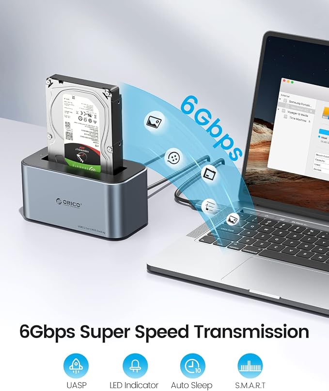 ORICO Hard Drive Docking Station Aluminum USB C to SATA 3.0 (6 Gbps) Hard Drive Enclosure for 2.5/3.5 Inch SSD HDD UASP Supported with 12V 2A Power Supply Max Up to 18TB (6616C3)
