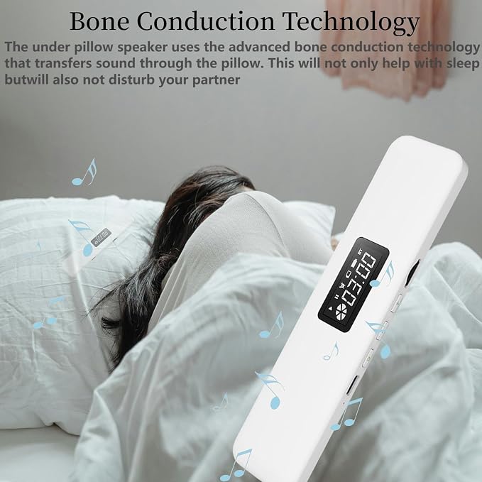 Under Pillow Speaker Bluetooth, Mini Bone Conduction Speakerr, Bluetooth Sleep Headphones for Insomniacs, Sleepbar White Noise for Side Sleepers, 30/60-Min Timer Speaker (PSPEAKER-2)
