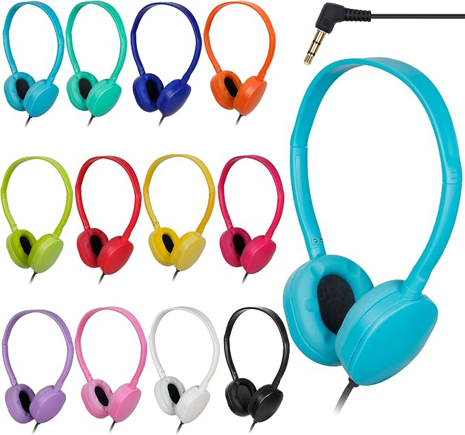 Headphones Bulk 12 Pack for Classroom School,Wholesal Earphones Class Set for Students Teens,Adult Group Learning, Computer Lab, Library, Online Lesson and Testing Multi Color (12 Colors)