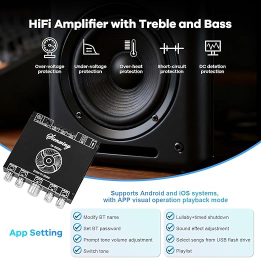 Hosyond YS-S350H TPA3251 2.1 Channel Bluetooth Amplifier 220W×2 + 350W Subwoofer Audio Receiver Class D Amp Board with Bass Treble Control for Home Theater DIY Speakers