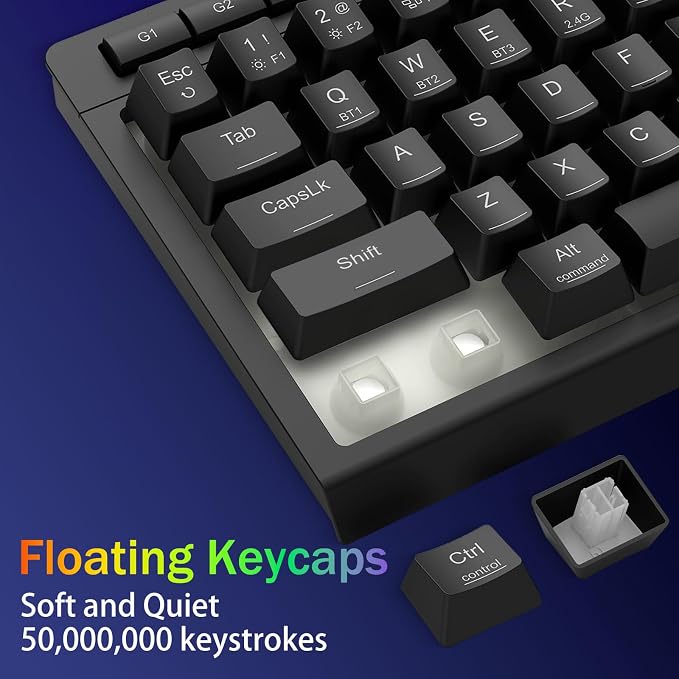 Redragon Wireless Gaming Keyboard, Bluetooth/2.4GHz/USB-C Wired, RGB Backlit, Portable 60% Mini Quiet Macro Membrane Keyboard, Rechargeable 4000mAh Battery, Anti-Ghosting for Win/MAC