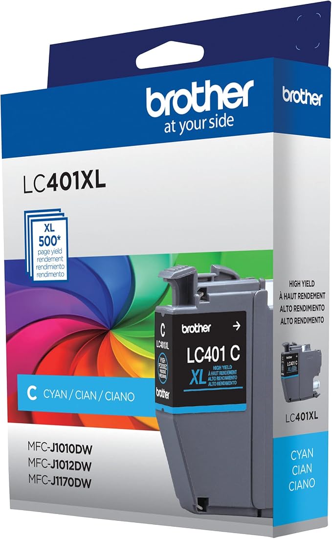 Brother Genuine High Yield Cyan Ink Cartridge, LC401XLCS (Pack of 2)