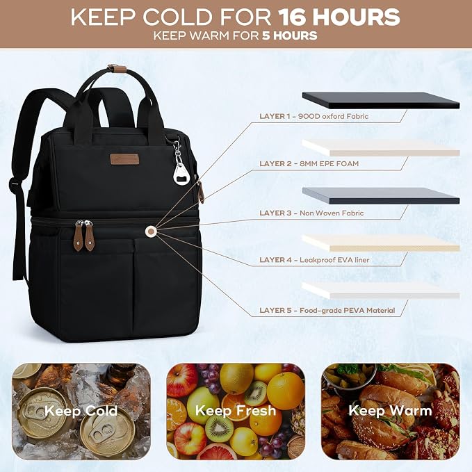 Maelstrom Cooler Backpack, 36 Cans Insulated Backpack Cooler, Soft Leakproof Double Deck Cooler Bag, Lightweight Lunch Backpack for Men & Women,Perfect for Beach Travel, Camping & Work
