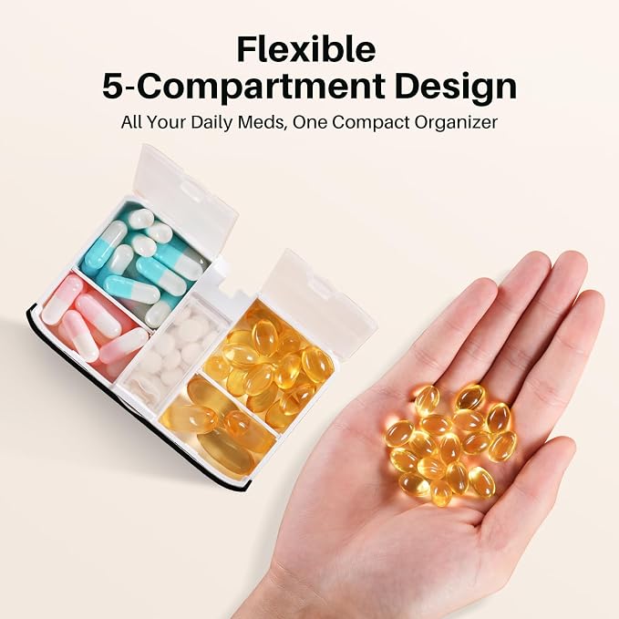 1Mii Smart Pill Dispenser with Alarm, Electronic Pill Organizer with 5 Daily Reminders, App & Vibration Alerts, Travel Pill Box for Vitamins & Medication + Open-Ear Bluetooth Headphones