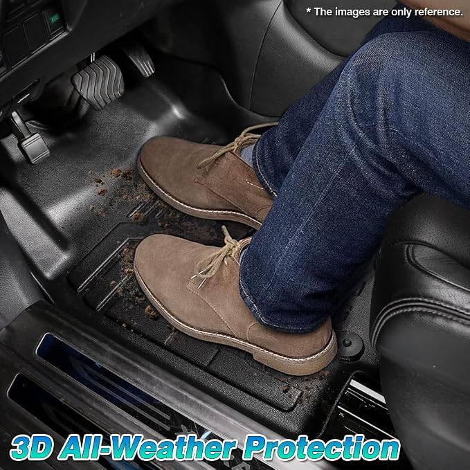 T TGBROS Floor Mats Custom Fit for 2007-2011 Toyota Tundra Accessories All Weather Protection TPE 2 Rows Floor Liners Set Non-Slip Black