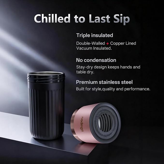 Iceless Wine Chiller, Keeps Cold 6+ Hours, Fits Most Wine Bottles | Vacuum Insulated, 18/8 Stainless Steel, Portable, Fits Most Standard 750ml Wine & Champagne Bottles, Rose Gold