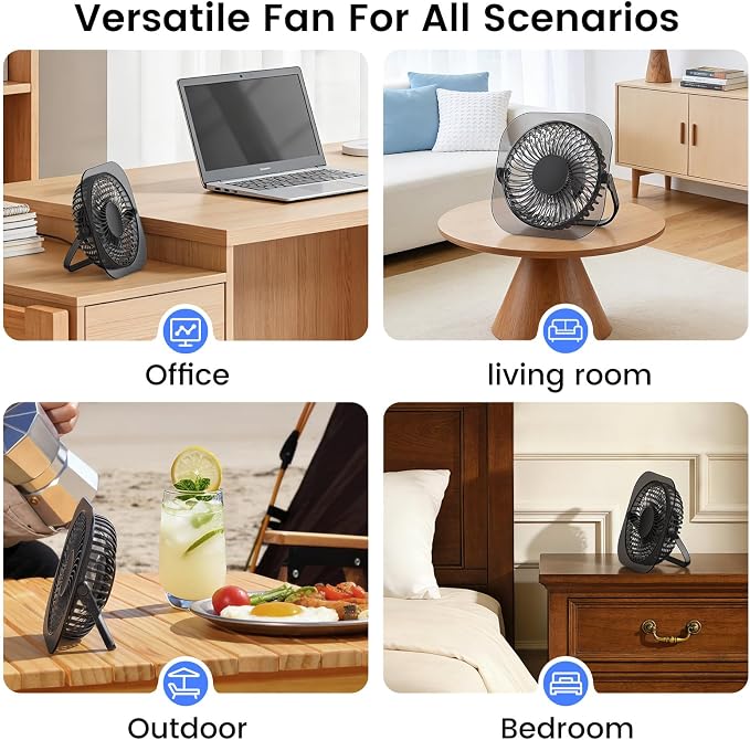 Electactic Desktop Fan with LED Night Light, 3 Adjustable Wind Speeds, Foldable & Adjustable Angle, USB Powered Ultra Quiet Personal Fan, Compact ABS Portable Cooling Fan for Home Office Bedroom Desk