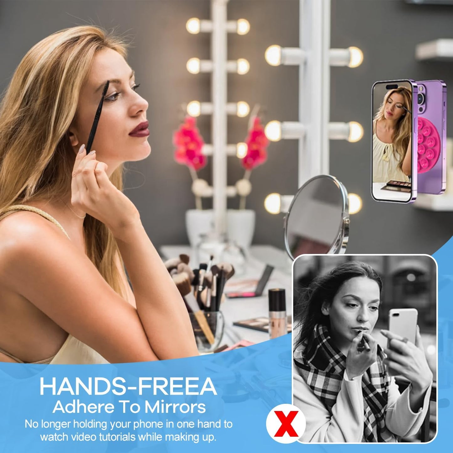 Silicone Suction Cup Phone Mount, Magnetic Suction Phone Case Stand, Mirror Shower Phone Holder, Perfect for Selfies and Videos Creators, Hands Free Holder Mount-Hot Pink