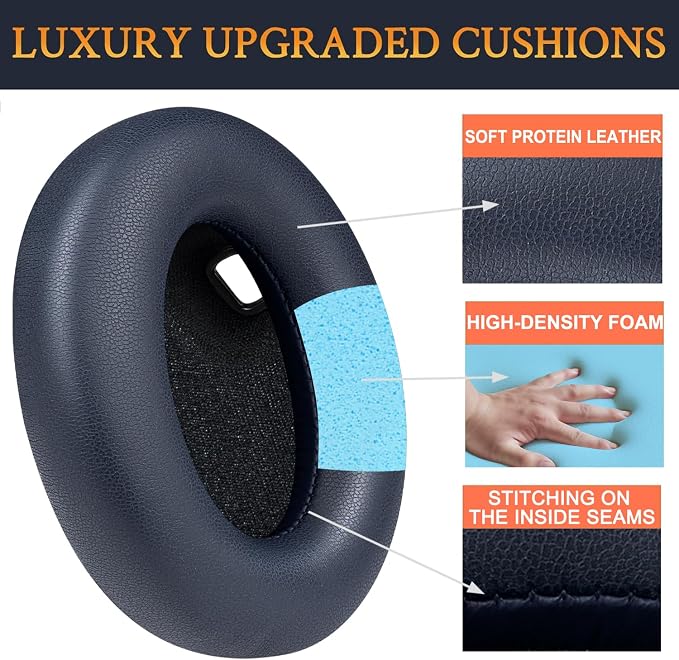 SOULWIT Ear Pads Cushions + Headband, Replacement Kit for Sony WH-1000XM4 (WH1000XM4) Over-Ear Headphones, Replacement Headstrap Pad & Earpads Repair Part - Navy Blue
