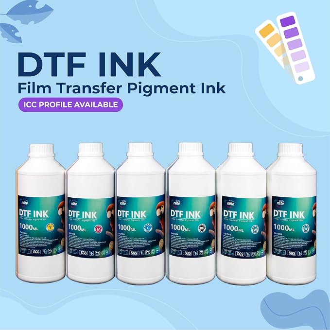 Enlite Premium DTF Ink 1000ML Value Pack, Water-Base Digital Inkjet Ink Refill for Direct to Film Printers with Printhead L1800 L805 R1390 4720 I3200 XP600 DX7 DX5 5113, 6-Pack（2W-1BK-1C-1M-1Y）