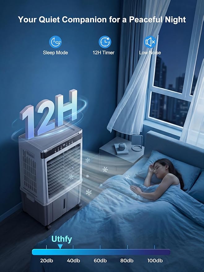 Uthfy 3000CFM Swamp Cooler for Large Room, 31"Evaporative Air Cooler with 6Gal Detachable Water Tank, 3-Sided Cooling Pad, 120°Oscillation, 4 Mode, 12H Timer, Portable Air Conditioner for Room, Garage