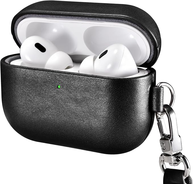 ICARER AirPod Pro 3 Case with Strap, 100% Geniune Leather Case, Handmade Top Grade Vintage Cover, Shockproof Protective Wireless Charging Cover, Compatible with AirPod Pro 3 2025 Model (Black)