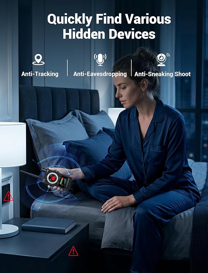 Hidden Camera Detectors, 3-in-1 GPS Tracker Detector, Bug Detector, Ultra-Long Battery Life, RF Detector for Airbnb, Hotels, Bathroom, Home, Office