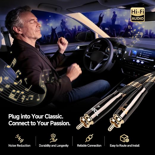 TODN 4.9ft HiFi RCA Cables Audiophile OCC Dual Shielded for Home Audio | RCA to RCA, Noise Reduction, 24K Gold-plated Plug, Male to Male, Left and Right Channel, For Turntable/CD/Amp