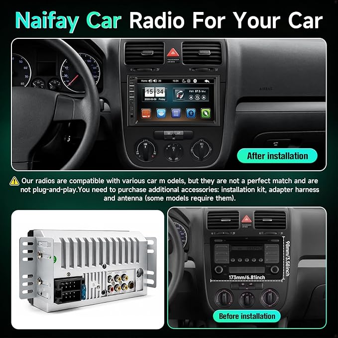 Naifay Car Stereo Double Din Radio with Bluetooth, Car Radio Touchscreen 7 Inch MP5 Player Car Stereo with Backup Camera Bluetooth, Mirror Link, FM/SWC/USB/SD/AUX, Car Audio Receivers with Subwoofer