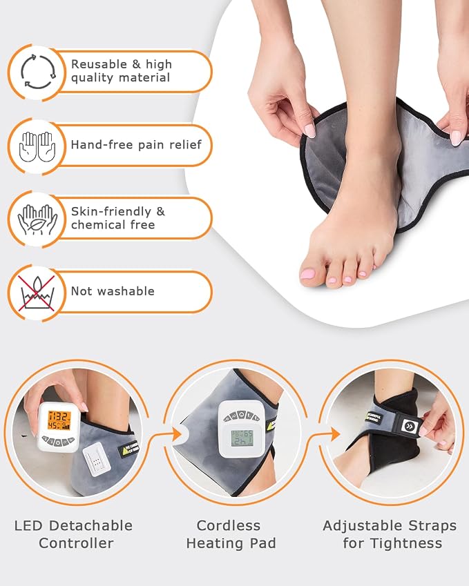 Cordless Ankle Heating Pad with 5000mAh Battery, 3-Level Vibration Massage & 104-140°F Heat Therapy, 30/45/60Mins Timer, Perfect for Arthritis Foot Heel Pain Relief, Includes Type-C Cable&Storage Bag