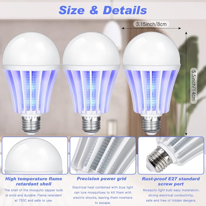 Qualirey Bug Zapper Light Bulb Bulk 2 in 1 Electronic Mosquito Killer Lamp LED Light for Fruit Flies Bug Fly Insect Mosquito Control, Suitable for Indoor Entryway Patio Doorway Corridor (1 Pcs)