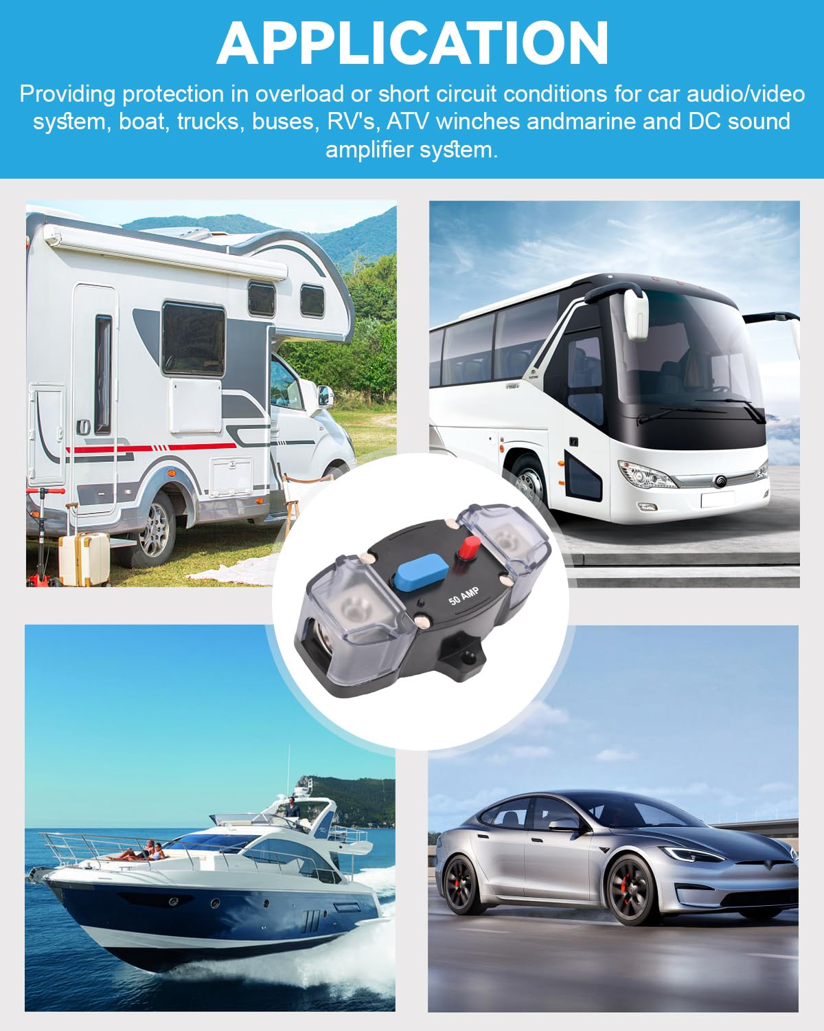 200 Amp Circuit Breaker 12-48 Volt DC 200A Self Recovery Resettable High Amp Circuit Breaker with Manual Reset Button for Automotive RV Marine Boat Car Audio and Amps Protection