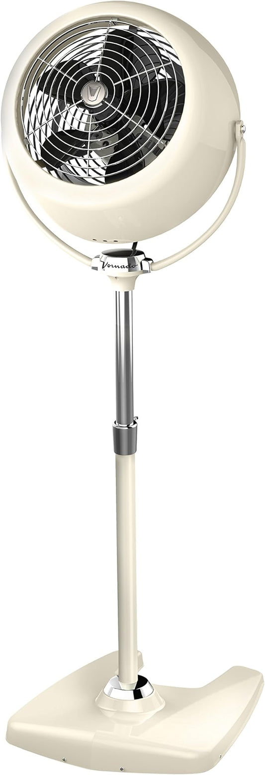 Vornado VFAN™ Sr. Pedestal Fan, Vintage Metal Standing Air Circulator, 3 Speeds, Adjustable Height 42-55 in, Tilt Head, Circulator for Bedroom, Home, Cooling, Retro Electric Floor Fan, Vintage White