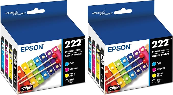 Epson 222 Claria Ink Standard Capacity Black & Color Cartridge Combo Pack (T222120-BCS) Works with Workforce WF-2960,Expression XP-5200,(Pack of 2)