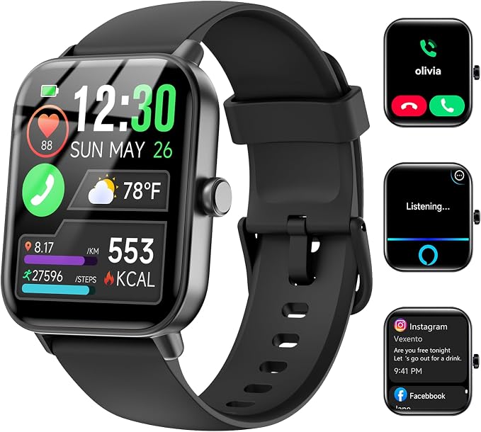 Quican Smart Watches for Women/Men, 2 Bands, Compatible for Android iPhone | 1.8" Fitness Tracker Watches, Alexa Built-in, Waterproof /Bluetooth Calling, Heart Rate/Sleep Monitor, Perfect Smart Gift