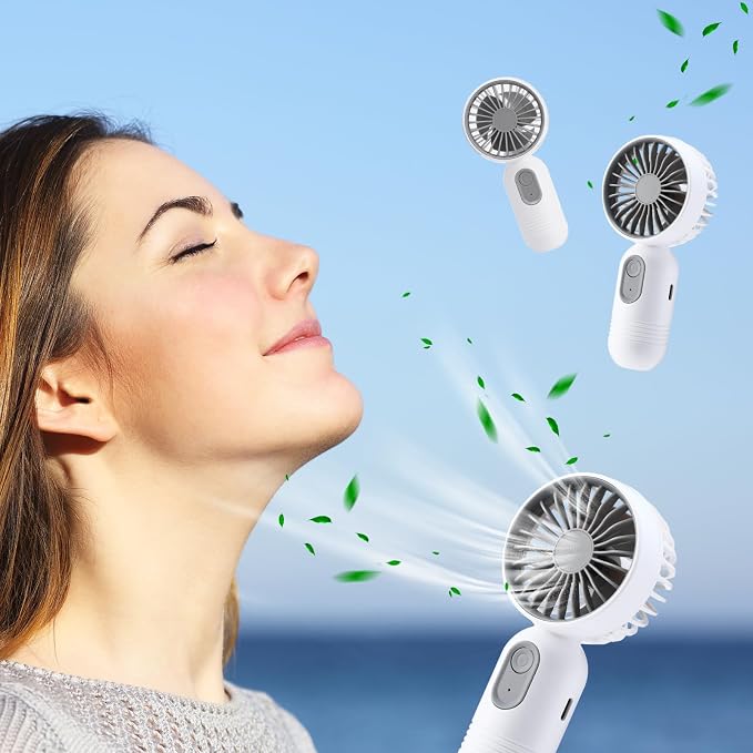 Rossesay 6 Pcs Mini Portable Fan Bulk Cute Handheld Lightweight Small Little Personal Hand Eyelash Fan 3 Speeds USB Rechargeable for Women Men Indoor Outdoor Makeup Travel (White)