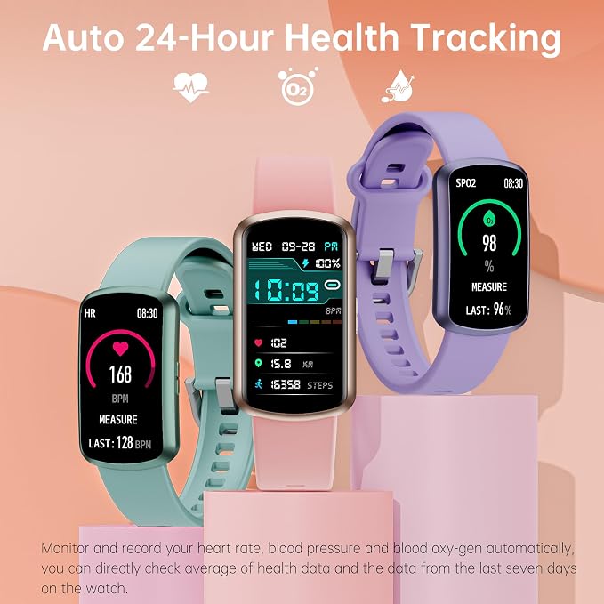 Health Fitness Tracker with 24/7 Heart Rate, Smart Watch with Blood Pressure and Blood Oxy-gen Monitor, Bulit-in 120+ Sport Mode, Sleep Tracking Waterproof Activity Tracker for Women Men