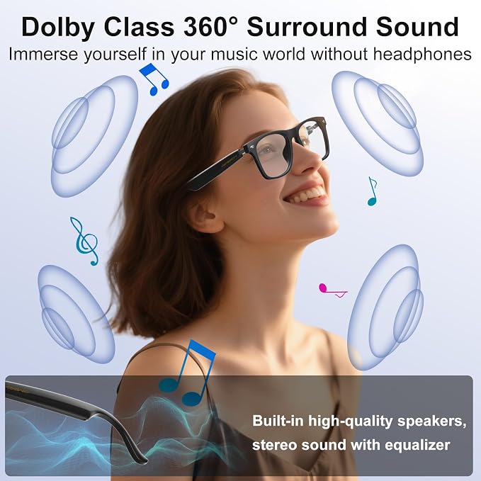 AI Smart Glasses for Men & Women with ChatGPT, Bluetooth Glasses with 165 Languages Translation, Color-Change Lens, Meeting Analysis, Music Playback, Hands-Free Calls, UV & Blue Light Protection