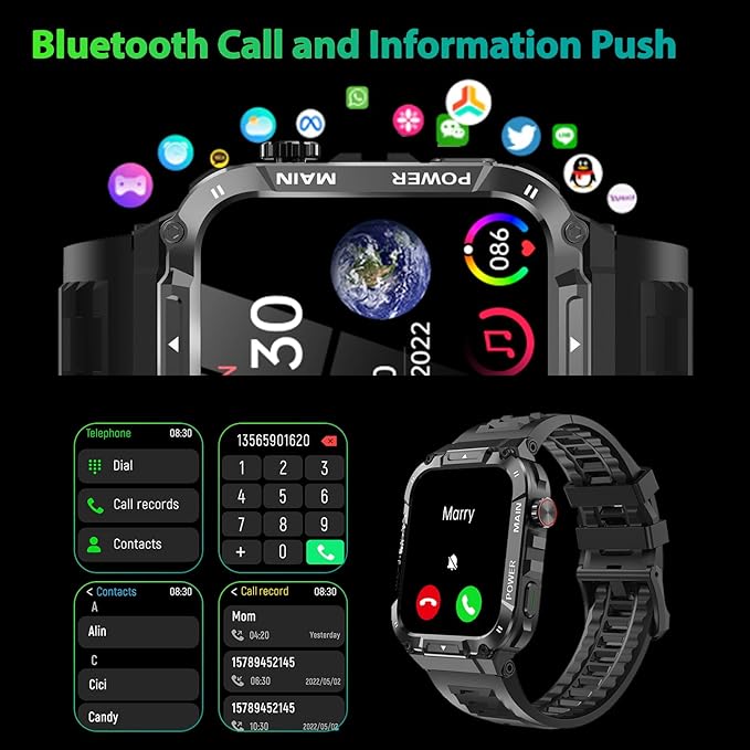 Military Smart Watch for Men with Call Function,Fitness Smartwatch for Android Phones and iPhone,Waterproof Fitness Tracker with Blood Oxygen/Heart Rate/Sleep/100+ Sport Modes, Watches for Men