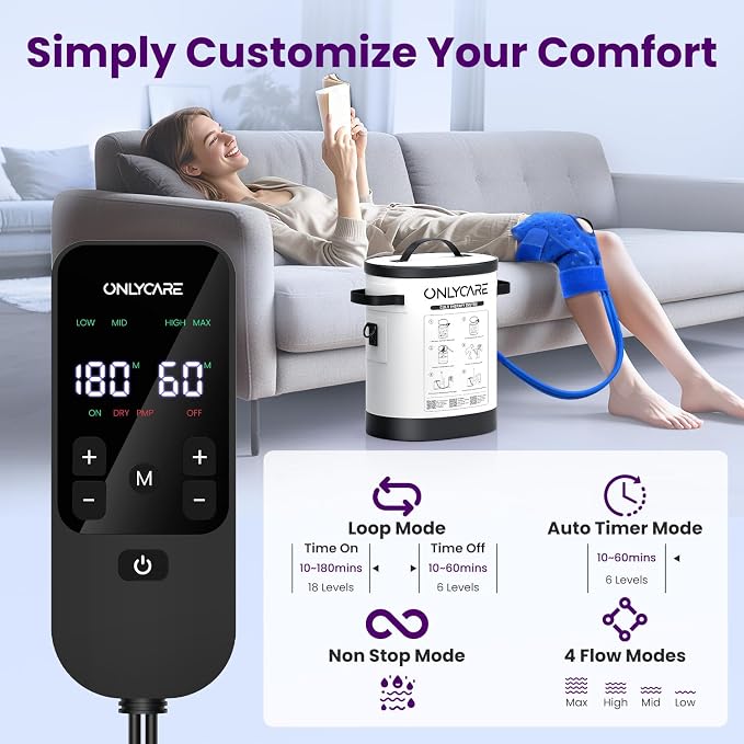 Cold Therapy Machine, Program Timer Ice Machine for Knee After Surgery, Portable Ice Therapy Machine with Quiet Pump, Large Cold Pad for Ankle, Arm Joints, Sports Injuries, Cryotherapy Pain Relief