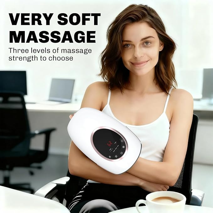 Hand Massager with Heat and Compression, 3 Strength Levels & Modes, 10/15/20 Min Timer,Large Size Fits Hands & Forearms Carpal for Arthritis, Pain Relief, Carpal Tunnel (White, General)