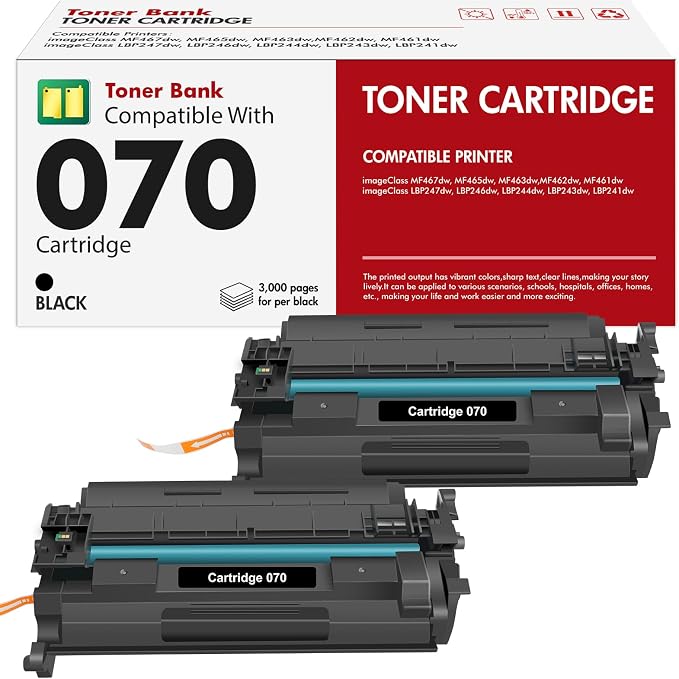 070 Toner Cartridge Black 2-Pack Compatible for Canon 070 Toner Cartridge 070H CRG070 CRG-070 CRG070H for Canon imageCLASS MF465dw MF462DW LBP247dw LBP246dw MF460 LBP240 MF462 LBP247 LBP246 Printer