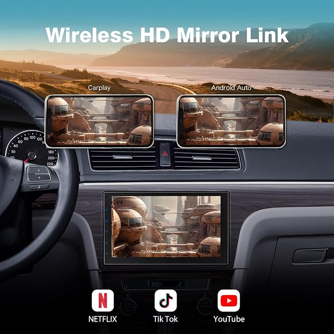 Haudio Double Din Car Radio with Wireless CarPlay & Android Auto, 7" HD Touchscreen Car Stereo with Mirror Link, Backup Camera, GPS Navigation, Bluetooth, Voice Control (2+32G, No Backup Camera)