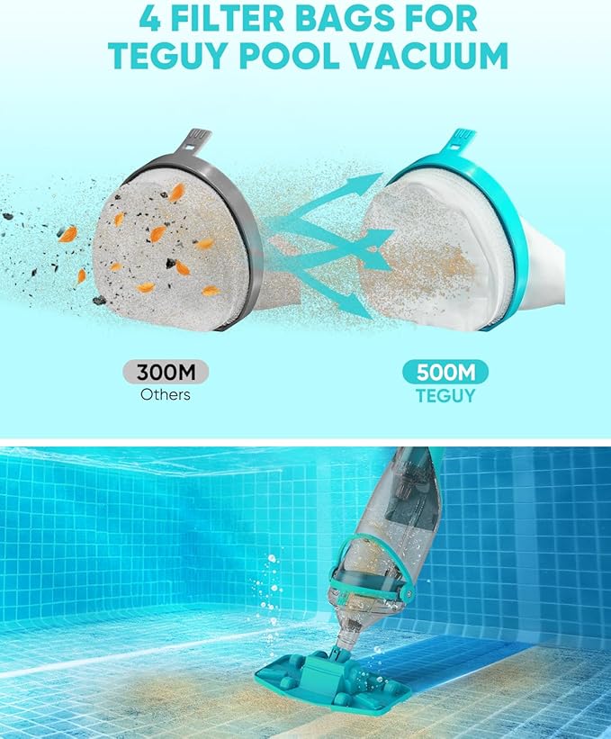 Cordless Pool Vacuum with Telescopic Pole, 18.5 GPM Powerful Suction, 1.5H Supercharge Technology, Handheld Pool Vacuum Cleaner for Above Ground/Inground Pools, Hot Tubs, Green