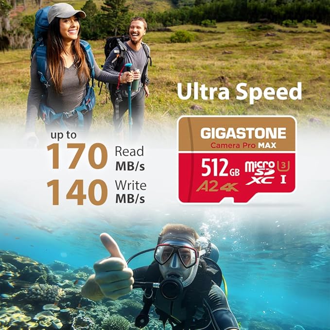 【5-Years Data Recovery】 GIGASTONE 512GB Micro SD Card with USB 3.2 Type C Card Reader, 4K Camera Pro MAX, Speed Up to 170MB/s Compatible with Gopro, DJI, Dash Cam, MicroSDXC UHS-I A2 V30 U3