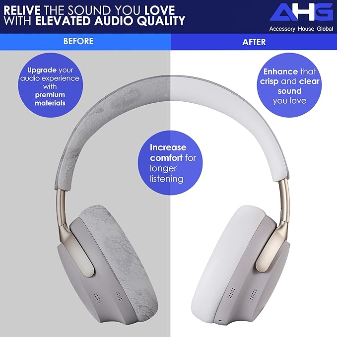 AHG Accessory House Global QC Ultra Replacement Ear pad and Headband Pad Kit Cushion Compatible with Bose QuietComfort Ultra Wireless Headphones. (AHG-QUIETCOMFORT-Ultra-Combo-White-Smoke)
