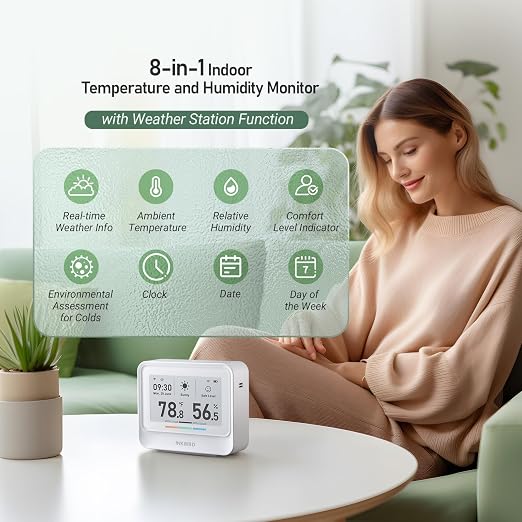 INKBIRD WiFi Thermometer Hygrometer, Temperature and Humidity Sensor with Weather Station, 9-in-1 IBS-TH5 with Electronic Ink Display, 2 Years Free Data Storage Export, Remote Monitor for Room